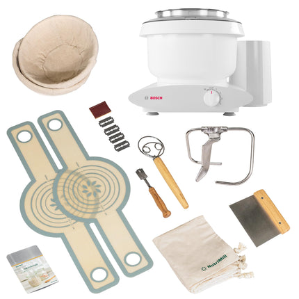 Bosch Universal Plus Stand Mixer 500 Watt, 6.5 Quarts with Wire Whips, Dough Hook & NutriMill Dough Hook Extender Bundle