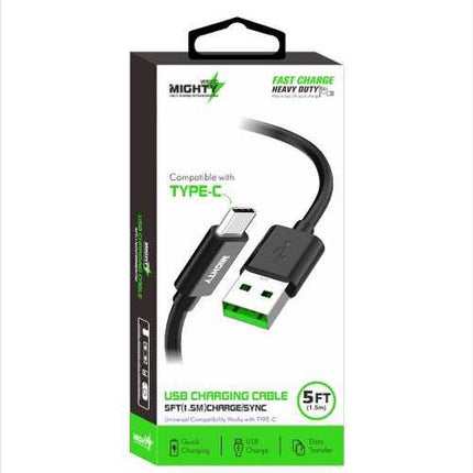 Mighty Fast Charging 5FT Type-C Cable Black MK12