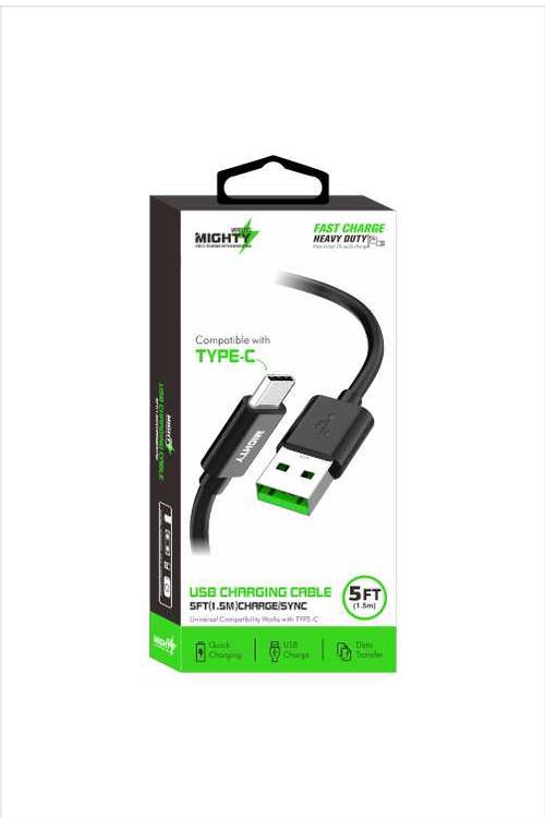 Mighty Fast Charging 5FT Type-C Cable Black MK12
